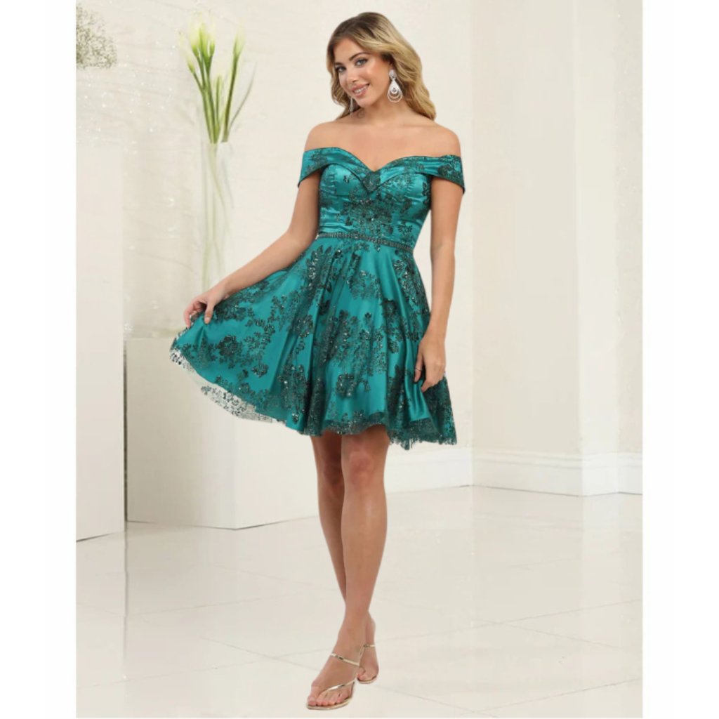 Hunter Green Cocktail Sweetheart Off Shoulder A-Line Dress By May Queen Mq1933